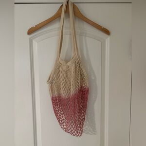 Beige and Pink Mesh Tote Bag